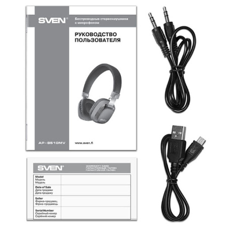 Беспроводные Bluetooth наушники с микрофоном и RGB-подсветкой SVEN AP-B510MV, регул. громк., черно-серый